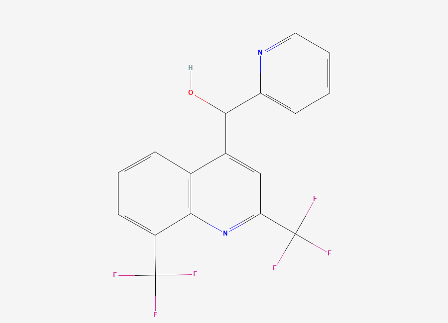 Two-dimensional chemical structure of alpha-2-Pyridinyl-2,8-bis(trifluoromethyl)-4-quinolinemethanol