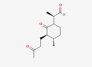 Two-dimensional chemical structure of (2R)-2-[(3R,4S)-4-methyl-2-oxo-3-(3-oxobutyl)cyclohexyl]propanal