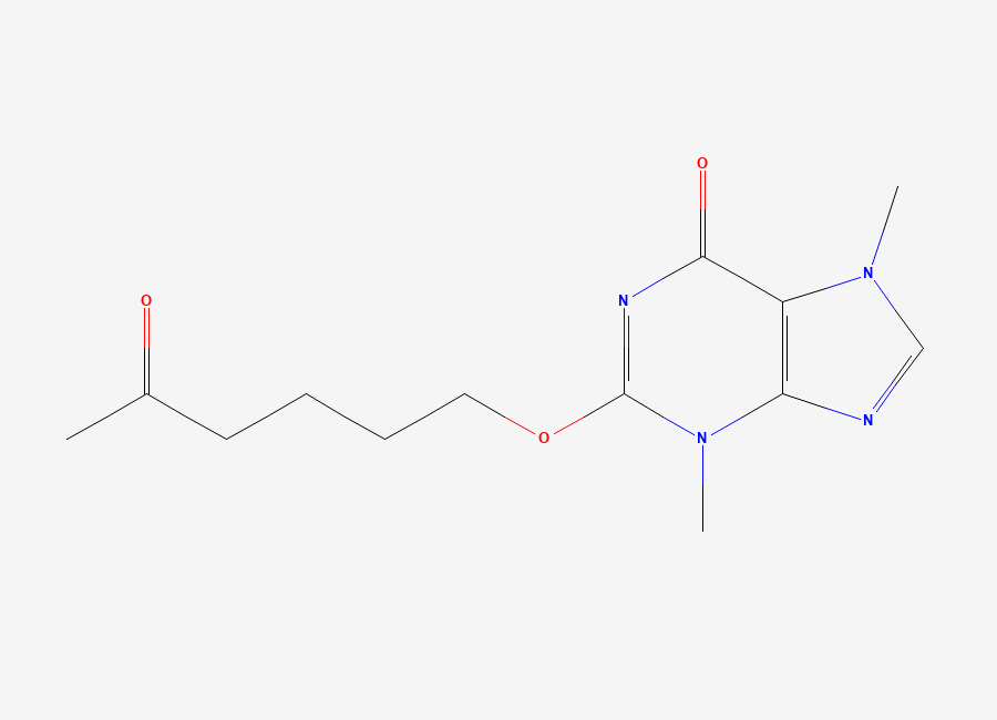 Two-dimensional chemical structure of 3,7-Dimethyl-2-((5-oxohexyl)oxy)-3,7-dihydro-6H-purin-6-one