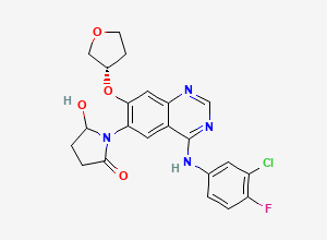Two-dimensional chemical structure of (S)-N-(3-chloro-4-fluorophenyl)-6-nitro-7-((tetrahydrofuran-3-yl)oxy)quinazolin-4-amine, CAS 2223677-58-3