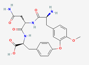 Two-dimensional chemical structure of (9S,12S,15S)-9-amino-12-(2-amino-2-oxoethyl)-4-methoxy-10,13-dioxo-2-oxa-11,14-diazatricyclo[15.2.2.13,7]docosa-1(19),3,5,7(22),17,20-hexaene-15-carboxylic acid, CAS 107140-32-9