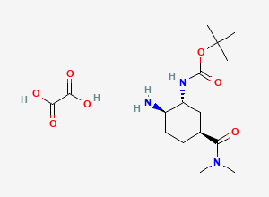 Two-dimensional chemical structure of tert-Butyl ((1R,2R,5S)-2-amino-5-(dimethylcarbamoyl)cyclohexyl)carbamate oxalate