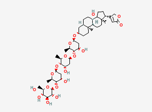 Two-dimensional chemical structure of Card-20(22)-enolide, 3-[(O-beta-D-glucopyranosyl-(1-->4)-O-2,6-dideoxy-beta-D-ribo-hexopyranosyl-(1-->4)-O-2,6-dideoxy-beta-D-ribo-hexopyranosyl-(1-->4)-2,6-dideoxy-beta-D-ribo-hexopyranosyl)oxy]-14-hydroxy-, (3beta,5beta)-