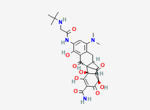Two-dimensional chemical structure of (1S,4aR,4bR,10aR,11aS)-7-(2-(tert-Butylamino)acetamido)-9-(dimethylamino)-1,4,4a,6-tetrahydroxy-2,5,12-trioxo-1,2,4a,5,10,10a,11,11a-octahydro-1,4b-methanobenzo[b]fluorene-3-carboxamide