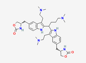 Two-dimensional chemical structure of 2,2'-(4-(Dimethylamino)butane-1,1-diyl)bis(5-((S)-(2-oxooxazolidin-4-YL)methyl)-3-(2-dimethylaminoethyl)indole)