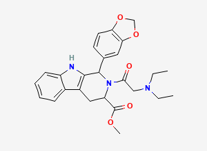 Two-dimensional chemical structure of 1H-Pyrido[3,4-b]indole-3-carboxylic acid, 1-(1,3-benzodioxol-5-yl)-2-[2-(diethylamino)acetyl]-2,3,4,9-tetrahydro-, methyl ester