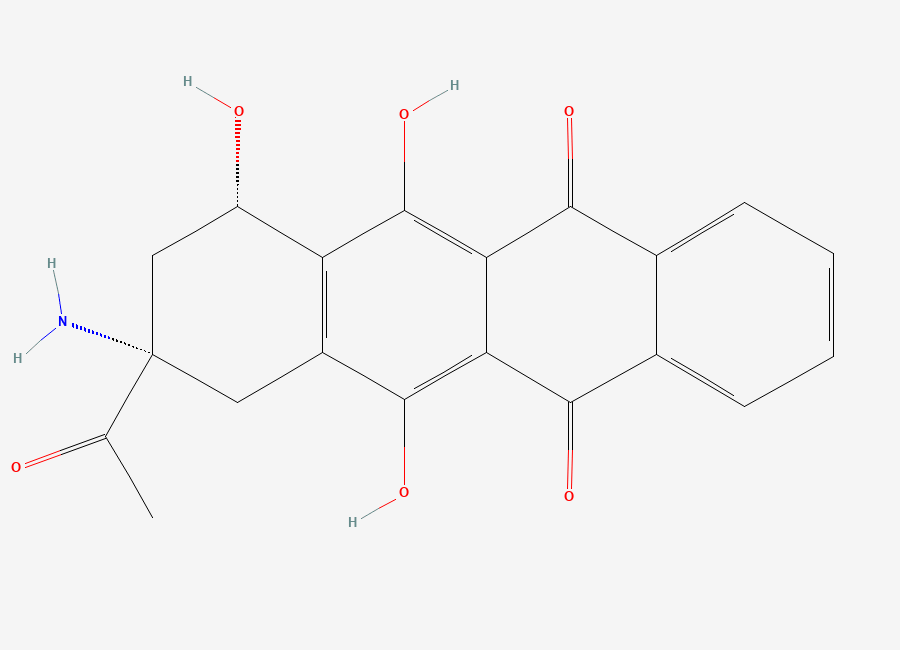 Two-dimensional chemical structure of (7S,9S)-9-acetyl-9-amino-6,7,11-trihydroxy-7,8,9,10-tetrahydrotetracene-5,12-dione, CAS 92395-41-0