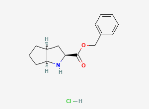 Two-dimensional chemical structure of Benzyl (S,S,S)-2-azabicyclo[3.3.0]octane-3-carboxylate hydrochloride, CAS 87269-87-2