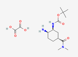 Two-dimensional chemical structure of Tert-Butyl ((1S,2R,5R)-2-amino-5-(dimethylcarbamoyl)cyclohexyl)carbamate Oxalate, CAS 2605225-72-5