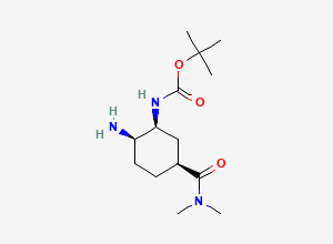 Two-dimensional chemical structure of Tert-Butyl-(1S, 2R, 5S)-2-amino Edoxaban, CAS 2081883-55-6