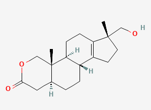 Two-dimensional chemical structure of 17ALPHA-HYDROXYMETHYL-17BETAMETHYL-18-NOR-2-OXA-5ALPHA-ANDROST-13-EN-3-ONE, CAS 1448460-32-9