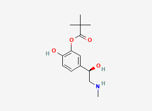 Two-dimensional chemical structure of Dipivefrine EP Impurity C/ 5-Pivaloyl Racepinephrine (Free Base), CAS 2640389-66-6