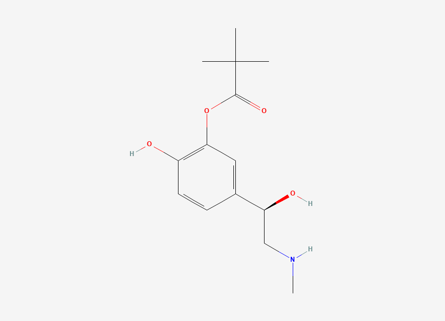 Two-dimensional chemical structure of Dipivefrine EP Impurity C/ 5-Pivaloyl Racepinephrine (Free Base), CAS 2640389-66-6