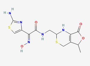 Two-dimensional chemical structure of (Z)-2-(2-Aminothiazol-4-yl)-2-(hydroxyimino)-N-{[(2RS,5RS)-5-methyl-7-oxo-2,4,5,7-tetrahydro-1H-furo[3,4-d][1,3]thiazin-2-yl]methyl}acetamide