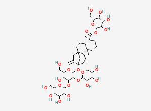 Two-dimensional chemical structure of [3,4,5-trihydroxy-6-(hydroxymethyl)oxan-2-yl] 13-[5-hydroxy-6-(hydroxymethyl)-4-[3,4,5-trihydroxy-6-(hydroxymethyl)oxan-2-yl]oxy-3-(3,4,5-trihydroxy-6-methyloxan-2-yl)oxyoxan-2-yl]oxy-5,9-dimethyl-14-methylidenetetracyclo[11.2.1.01,10.04,9]hexadecane-5-carboxylate