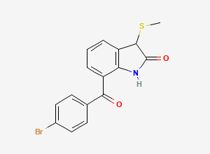 Two-dimensional chemical structure of Bromfenac Inhouse Impurity B/ Bromfenac Related Compound 4/ 7-(4-Bromobenzoyl)-3-(methylthio)indolin-2-one, CAS 91713-90-5