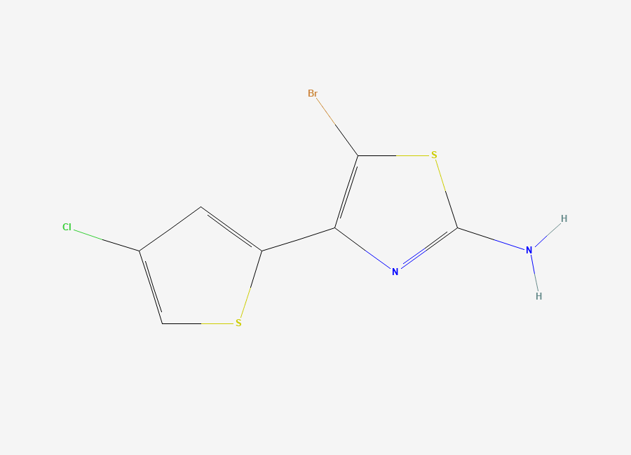 Two-dimensional chemical structure of 5-Bromo-4-(4-chlorothiophen-2-yl)thiazol-2-amine