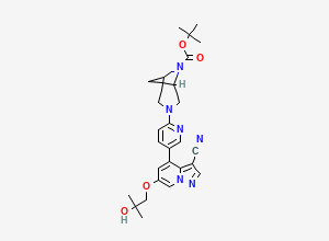 Two-dimensional chemical structure of Tert-Butyl 3-(5-(3-Cyano-6-(2-Hydroxy-2-Methylpropoxy)Pyrazolo[1,5-A]Pyridin-4-Yl)Pyridin-2-Yl)-3,6-Diazabicyclo[3.1.1]Heptane-6-Carboxylate, CAS 2222755-94-2
