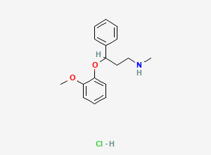 Two-dimensional chemical structure of Benzenepropanamine, gamma-(2-methoxyphenoxy)-N-methyl-, hydrochloride (1:1)