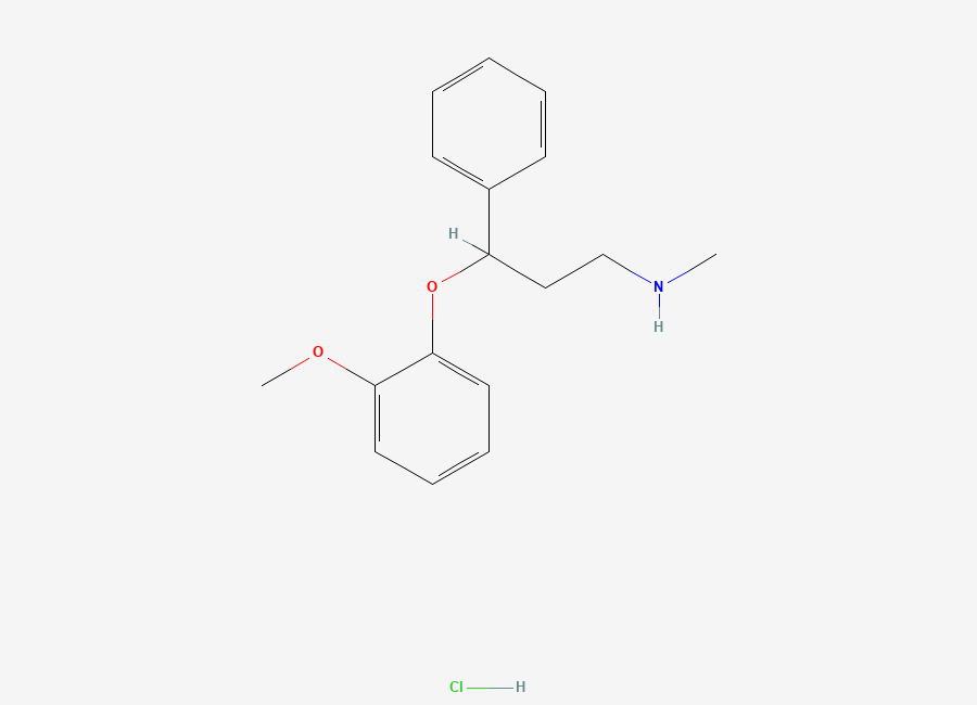Two-dimensional chemical structure of Benzenepropanamine, gamma-(2-methoxyphenoxy)-N-methyl-, hydrochloride (1:1)