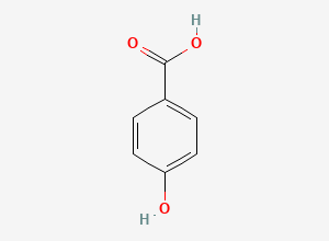 Two-dimensional chemical structure of 4-hydroxybenzoic acid, CAS 99-96-7