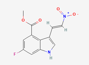 Two-dimensional chemical structure of (E)-methyl 6-fluoro-3-(2-nitrovinyl)-1H-indole-4-carboxylate, CAS 2101705-87-5