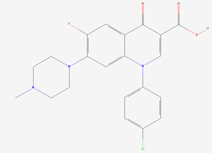 Two-dimensional chemical structure of 1-(4-Chlorophenyl)-6-fluoro-7-(4-methylpiperazin-1-yl)-4-oxo-1,4-dihydroquinoline-3-carboxylic acid