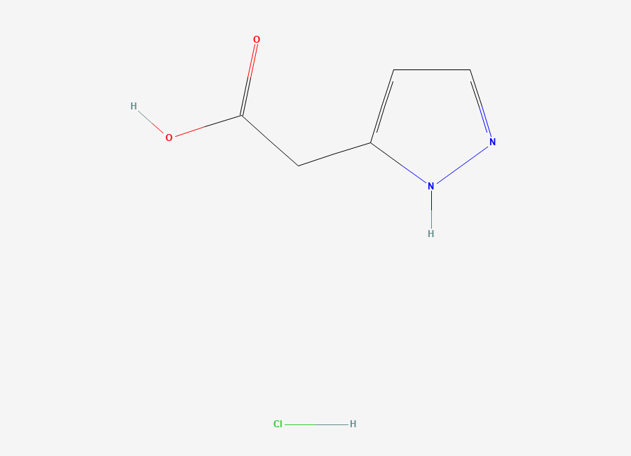 Two-dimensional chemical structure of 2-(1H-pyrazol-5-yl)acetic acid hydrochloride