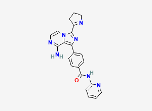 Two-dimensional chemical structure of 4-(8-amino-3-(3,4-dihydro-2H-pyrrol-5-yl)imidazo[1,5-a]pyrazin-1-yl)-N-(pyridin-2-yl)benzamide, CAS 2230757-49-8