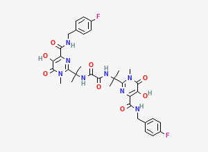 Two-dimensional chemical structure of N1,N2-bis[1-[4-[[[(4-Fluorophenyl)methyl]amino]carbonyl]-1,6-dihydro-5-hydroxy-1-methyl-6-oxo-2-pyrimidinyl]-1-methylethyl]ethanediamide, CAS 1391918-18-5