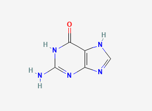 Two-dimensional chemical structure of Acyclovir EP Impurity B / Guanine/ Valaciclovir EP Impurity A/ Valaciclovir Related Compound A/ Ganciclovir EP Impurity F/ Valganciclovir Related Compound B, CAS 73-40-5