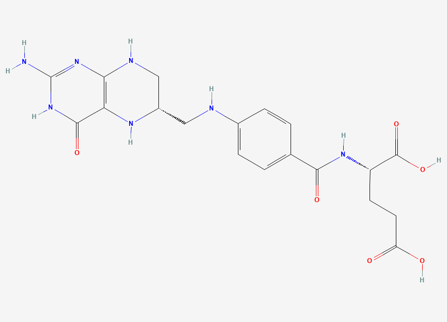 Two-dimensional chemical structure of (6S)-5,6,7,8-tetrahydrofolic acid