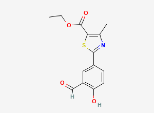 Two-dimensional chemical structure of Ethyl 2-(3-formyl-4-hydroxyphenyl)-4-methylthiazole-5-carboxylate, CAS 161798-01-2