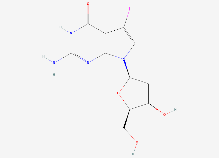 Two-dimensional chemical structure of 7-Deaza-7-iodo-2'-deoxyguanosine
