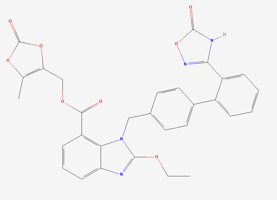 Two-dimensional chemical structure of Azilsartan Medoxomil, CAS 863031-21-4