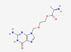 Two-dimensional chemical structure of Valaciclovir EP Impurity H / Valaciclovir Related Compound H / Acyclovir L-Alaninate / Didesmethyl Valacyclovir, CAS 84499-64-9