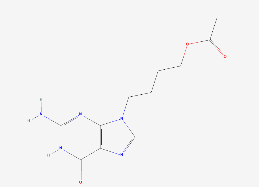 Two-dimensional chemical structure of 9-(4-acetoxybut-1-yl)guanine, CAS 183475-21-0