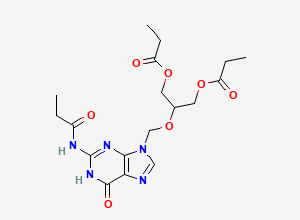Two-dimensional chemical structure of Ganciclovir EP Impurity J /Ganciclovir Tripropionate /O,O',N-Tripropanal Ganciclovir, CAS 177216-32-9
