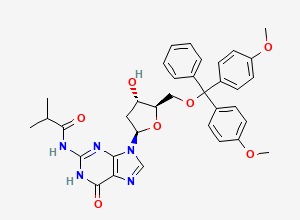 Two-dimensional chemical structure of 5'-O-(bis(4-methoxyphenyl)benzyl)-2'-deoxy-N-(2-methyl-1-oxopropyl)guanosine