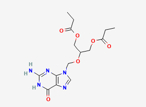 Two-dimensional chemical structure of Ganciclovir EP Impurity I /Ganciclovir Dipropionate, CAS 86357-20-2