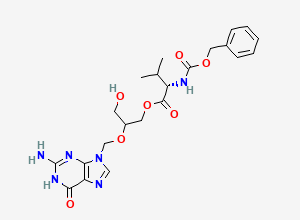 Two-dimensional chemical structure of N-Carbobenzyloxy-L-valinyl-ganciclovir, CAS 194154-40-0