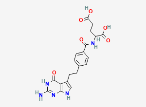Two-dimensional chemical structure of 2-[[4-[2-(2-Amino-4-oxo-1,7-dihydropyrrolo[2,3-d]pyrimidin-5-yl)ethyl]benzoyl]amino]pentanedioic acid