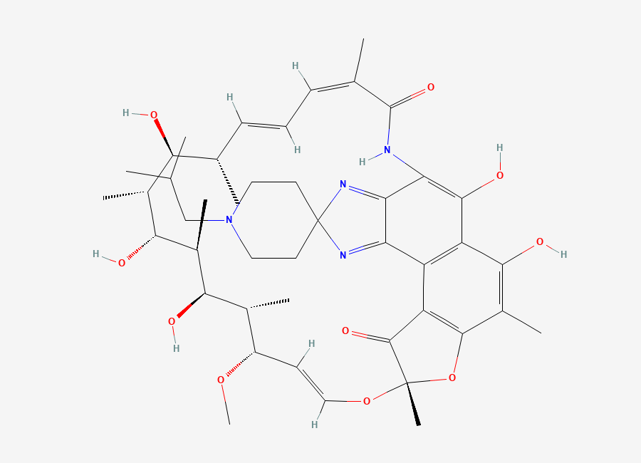 Two-dimensional chemical structure of Rifabutin EP Impurity E/ 25-O-Deacetyl Rifabutin/ 16-Deacetylrifabutin (Free Base), CAS 100324-63-8