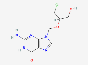 Two-dimensional chemical structure of Ganciclovir EP Impurity C/ Isomonochloro Ganciclovir/ 2’-Monodehydroxy-2’-chloro Ganciclovir, CAS 108436-36-8