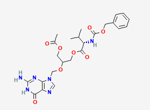 Two-dimensional chemical structure of O-Acetyl N-Benzyloxycarbonyl Valganciclovir, CAS 194159-22-3