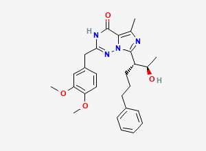 Two-dimensional chemical structure of 2-(3,4-dimethoxybenzyl)-7-((1R)-1-((1R)-1-hydroxyethyl)-4-phenylbutyl)-5-methyl imidazo(5,1-f)(1,2,4)triazin-4 (3H)-one