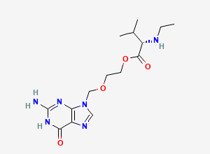 Two-dimensional chemical structure of Valaciclovir EP Impurity D / Valaciclovir Related Compound D / N-Ethyl Valacyclovir, CAS 1346747-69-0
