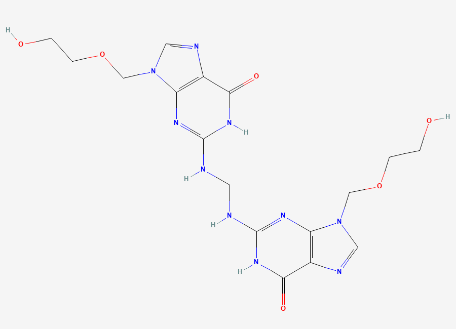 Two-dimensional chemical structure of Acyclovir EP Impurity K / Acyclovir N-Methylene Dimer/ Bis-Acyclovir, CAS 1797131-64-6