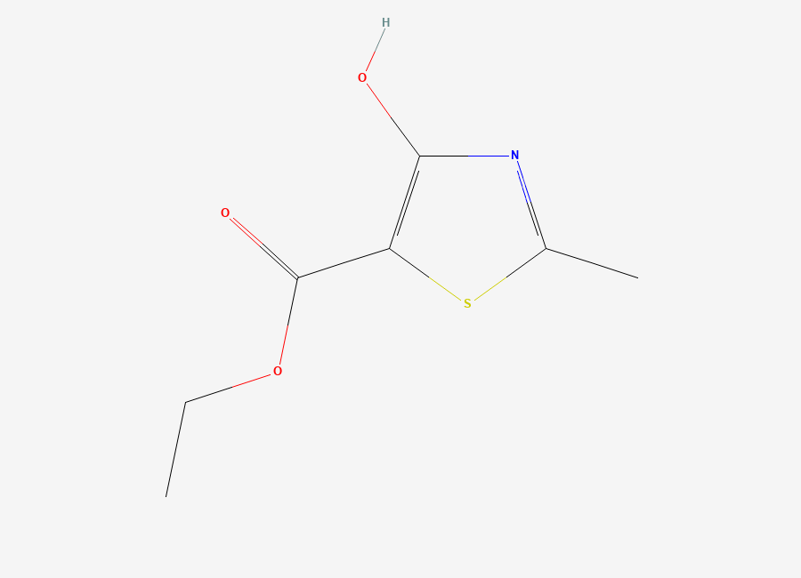 Two-dimensional chemical structure of 5-Thiazolecarboxylic acid, 4-hydroxy-2-methyl-, ethyl ester
