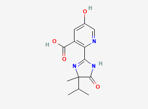Two-dimensional chemical structure of 5-hydroxy-2-(4-methyl-5-oxo-4-propan-2-yl-1H-imidazol-2-yl)pyridine-3-carboxylic acid